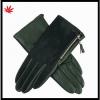 Lady&#39;s red horse hair Leather gloves with zipper