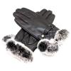 high quality wholesale leather glove with rabbbit fur on cuffs