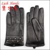 2016 men&#39;s black unexpensive wholesale leather gloves with studs on the cuffs