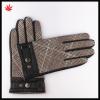 Ladies fashion knitting crochet stitching inclined stripeleather gloves
