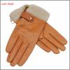 lady camel colored warm winter leather gloves with zipper