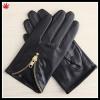 mens short fashion black leather glove with golden zipper