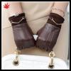 Fashion Brown Leather Gloves with golden chain for lady