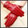 women fashion red leather wool lining gloves