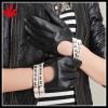 Ladies short style unlined leather gloves with two line belt