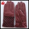 Men&#39;s designer red wearing leather gloves with black weaving at back