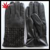 Black leather gloves for men with weaving at back