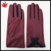 Dark red bow cuff fashion thinsulate ladies lambskin leather gloves #1 small image