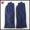 Navy fashion women leather gloves with fashion studs leather gloves