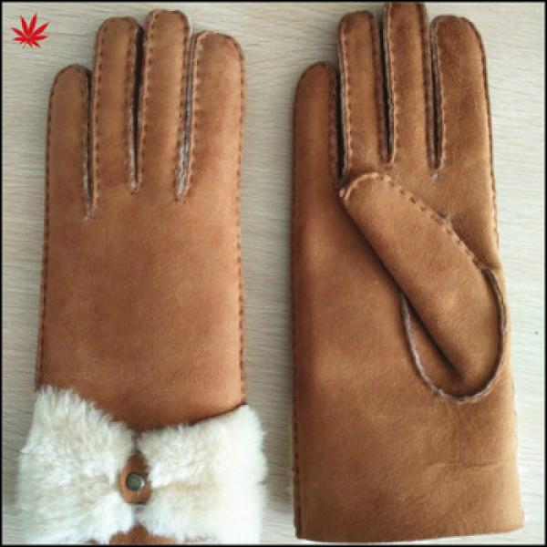 women&#39;s double face sheepskin leather gloves with button #1 image