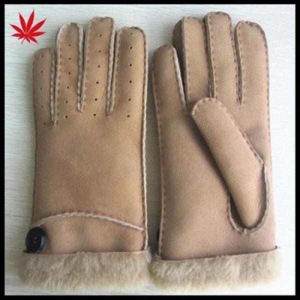 Women soft fashion double face fur lined leather gloves with button #1 image