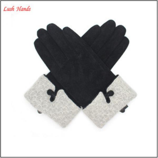 hot sales women&#39;s pigsuede leather gloves with kintted details #1 image