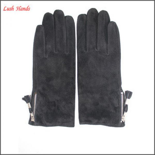 ladies suede leather hand gloves with zipper #1 image