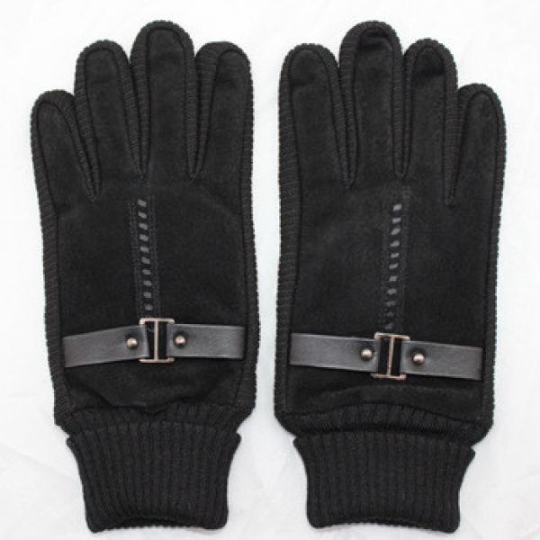mens wholesale price pig suede leather hand gloves with knitting #1 image