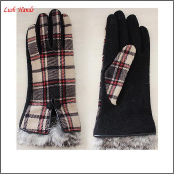Ladies pigsuede rabbit fur cuff grid fashion gloves manufacture in China #1 image