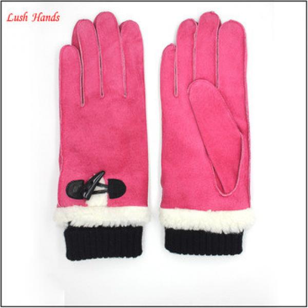 ladies and gril pink gift sheepsuede leather gloves with knit wrist lining polyester #1 image