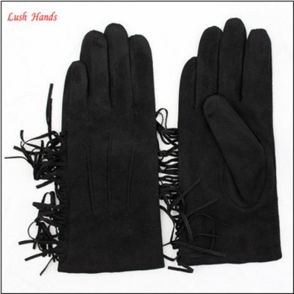 2016 ladies winter black suede leather hand gloves with tassel #1 image