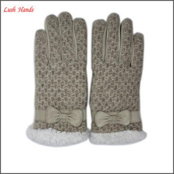 2016 Hot Selling Ladies Classical Suede beautiful Leather Gloves with bow #1 image