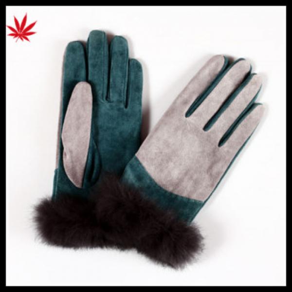 Women fashion high quality cheap suede leather gloves with fur #1 image