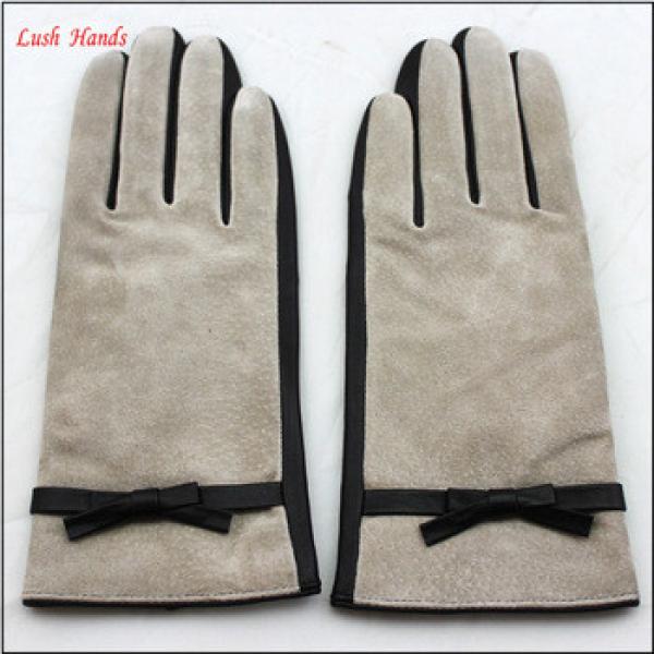 Ladies cheap winter suede leather gloves with bowknot #1 image