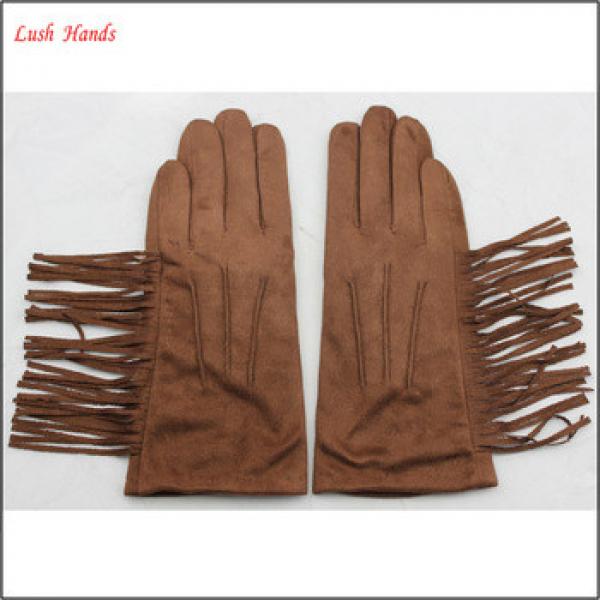 ladies brown tassel suede leather hand gloves with factory price #1 image