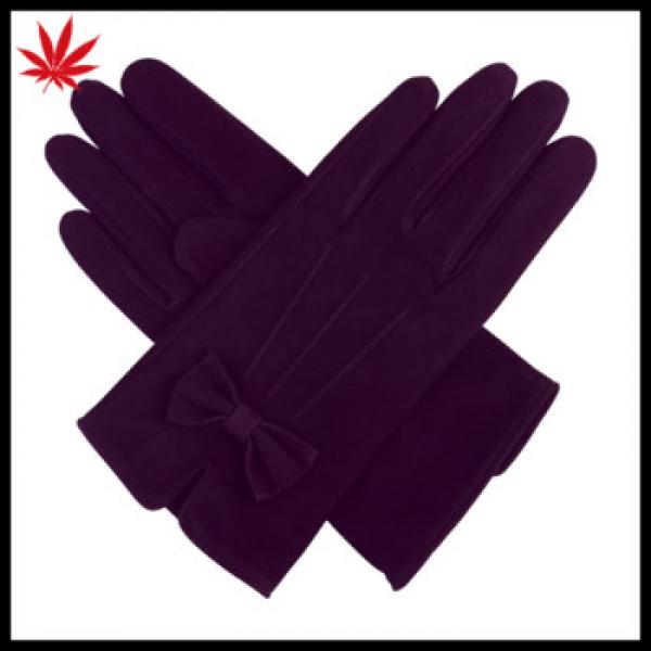 Ladies silk lining purple suede leather gloves with bow to make fashion #1 image