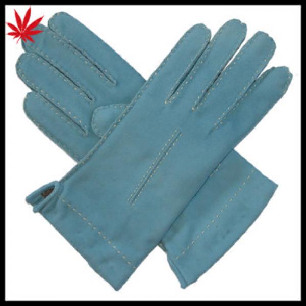 Women cashmere lined baby blue suede leather gloves with contrast thread #1 image
