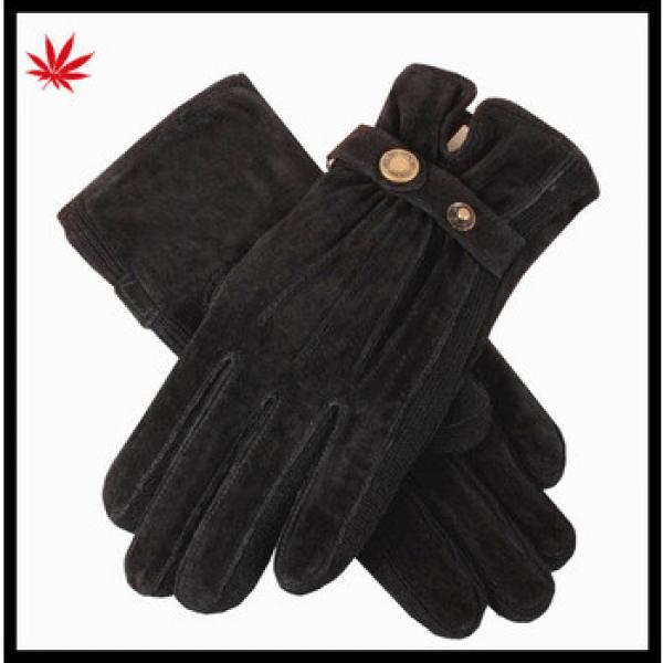 Black pig suede leather gloves women with acrylic knitted side #1 image
