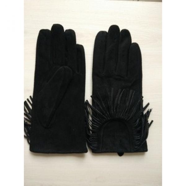 women fashion fringed sheep suede leather gloves with tassel #1 image