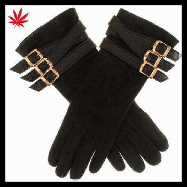 Black Suede Buckled Musketeer Gloves for lady #1 image