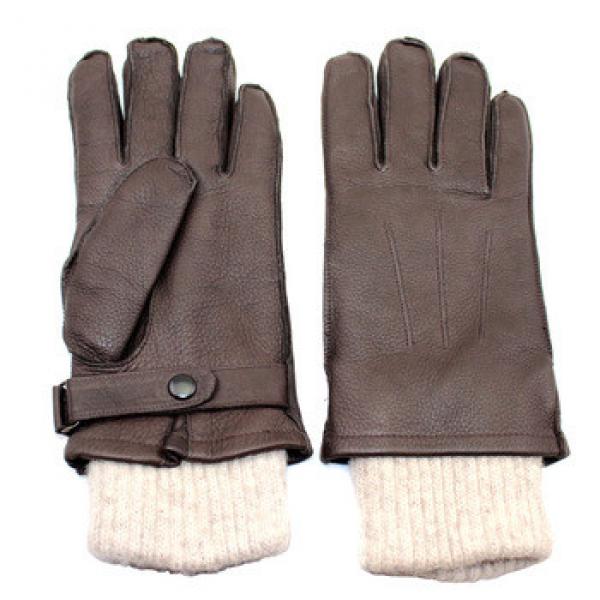 wholesale price brown genuine leather gloves with knit wrist #1 image