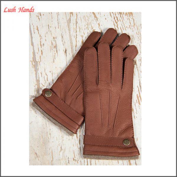 2016 Men&#39;s brown buckskin leather gloves with buttons #1 image