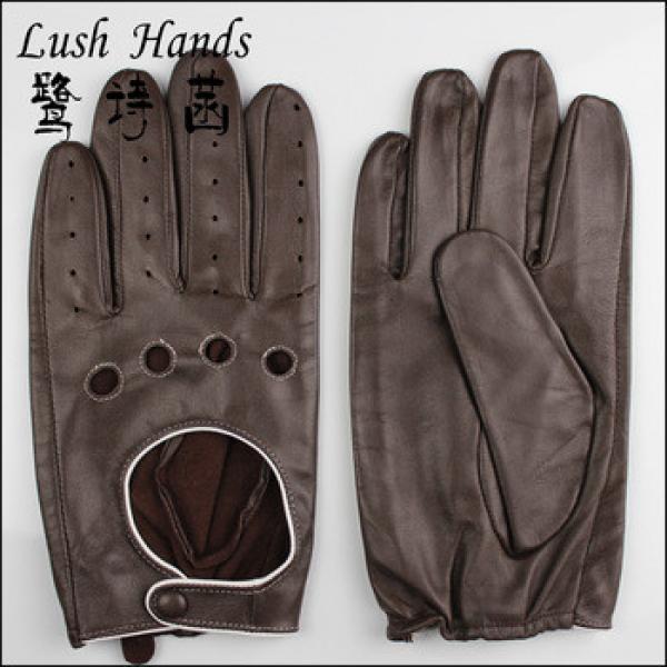 Men&#39;s driving short sheepskin leather glove with holes #1 image