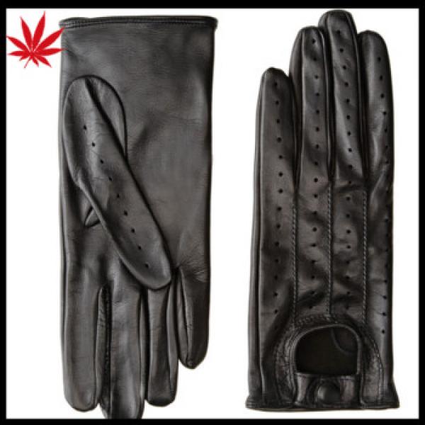 Fashion Women Black sheepskin driving leather gloves Punching details #1 image