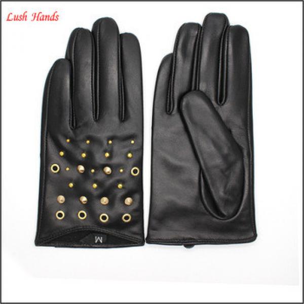 fashion lady short drving gloves leather gloves with rivets of metal #1 image