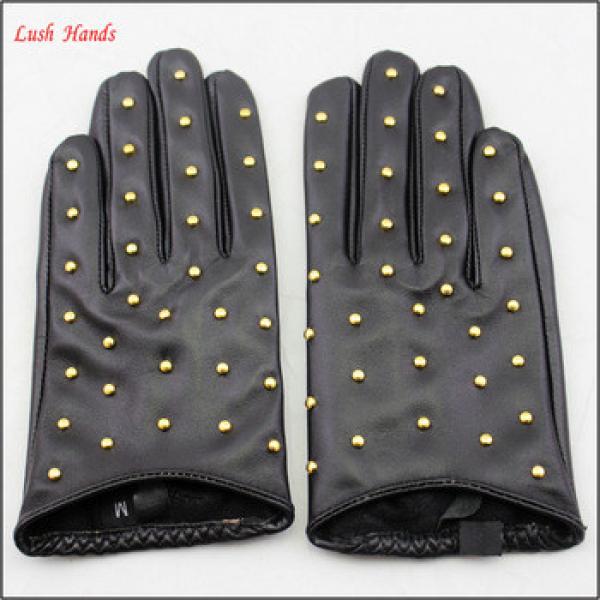 ladies winter thin driving leather hand gloves with nails #1 image