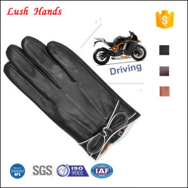 women&#39;s leather Black driving gloves leather gloves with bow #1 image