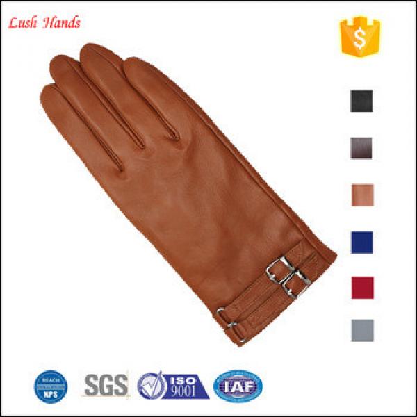 2017 new style women Brown sheepskin leather gloves with buckle #1 image