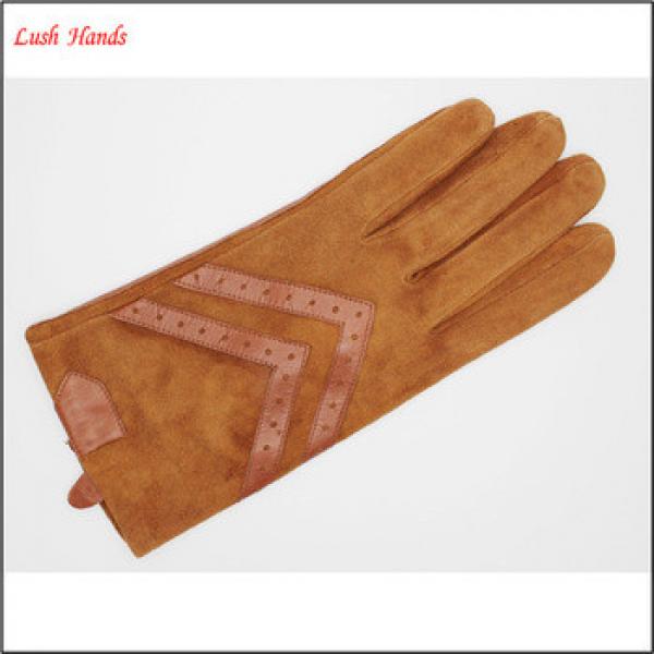 Women &#39;s fashion drving brown sheepsuede and leather gloves #1 image