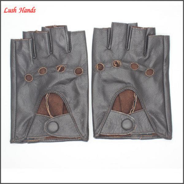 ladies fingerless dark brown fitness leather hand gloves #1 image
