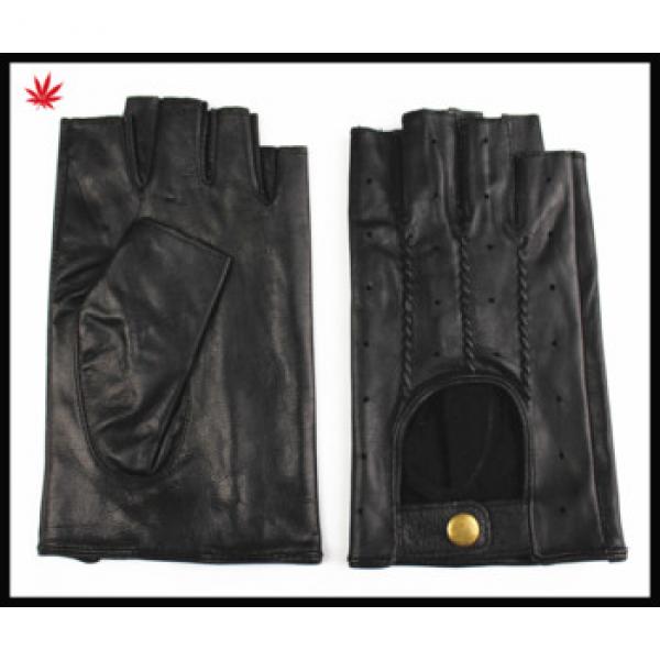 mens black leather fingerless car driving gloves #1 image