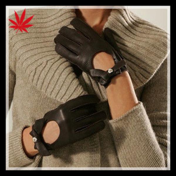 Ladies black driving leather gloves with bowknot 2014 #1 image