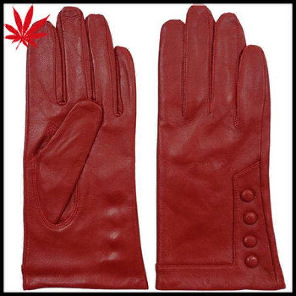 China red womens leather gloves with buttons driving style #1 image