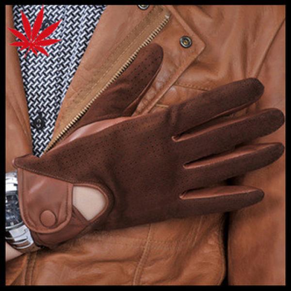 Fashion Men&#39;s Driving Leather Gloves with knitted holes suede back #1 image