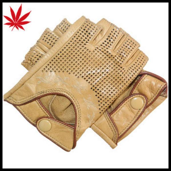 1/2 Finger classic beige Driving Leather Gloves nade from finest leather unlined #1 image