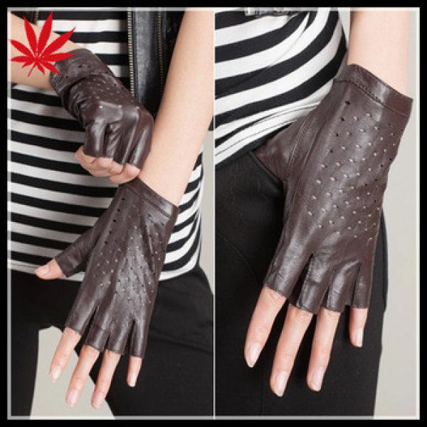 Ladies Urban fashion fingerless leather gloves with holes on the back #1 image