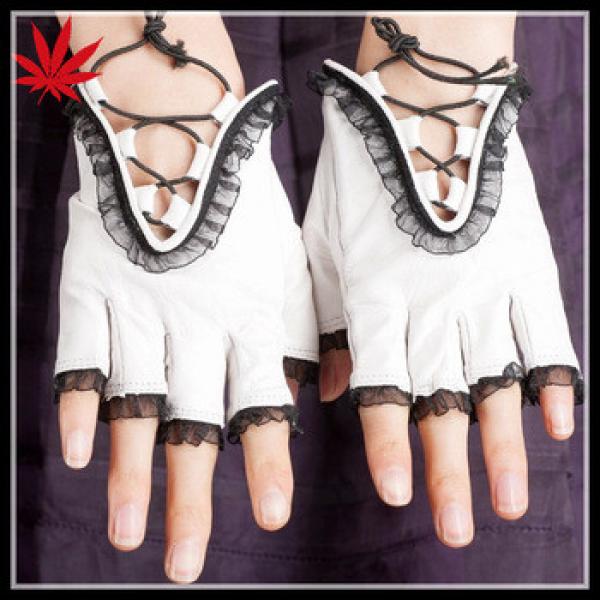 Fashion lace and sheepskin half finger leather gloves for lady #1 image
