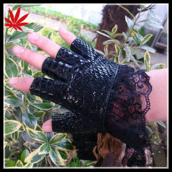 Ladies fashion half finger snake leather gloves with lace cuff,custom made #1 image