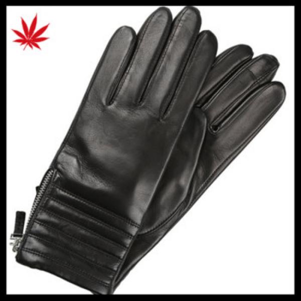 2017 new style ladies genuine sheepskin leather gloves Whole palm touch screen gloves with zipper #1 image