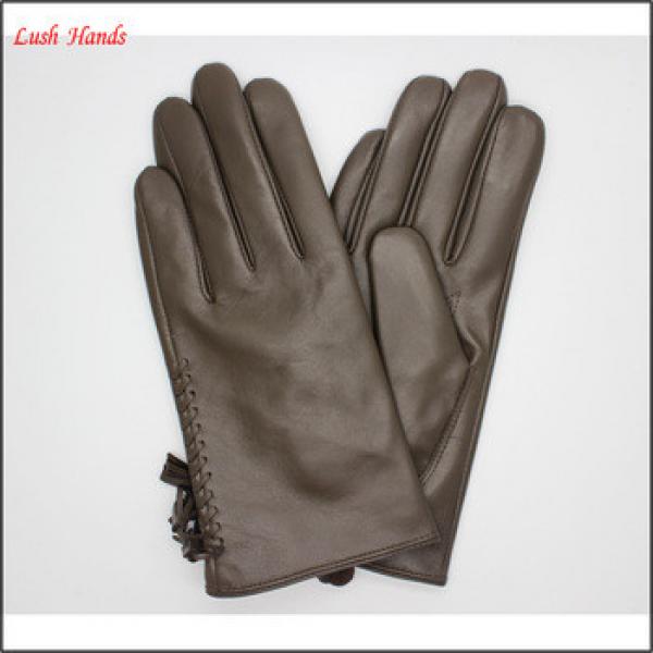 Grey sheep leather touch screen women leather gloves tasseled gloves fashion elements #1 image